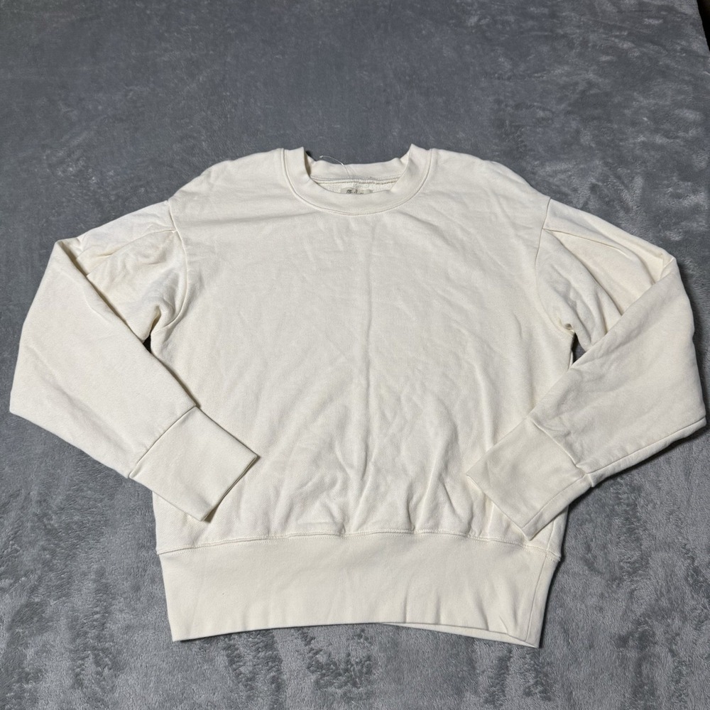 Madewell Sweater Womens S Cream Brushed Fleece Puff Sleeve Soft Minimalist